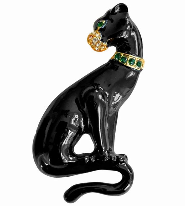 1960s  Black Sitting Panther with Collar Brooch - STYLE-CHNGR