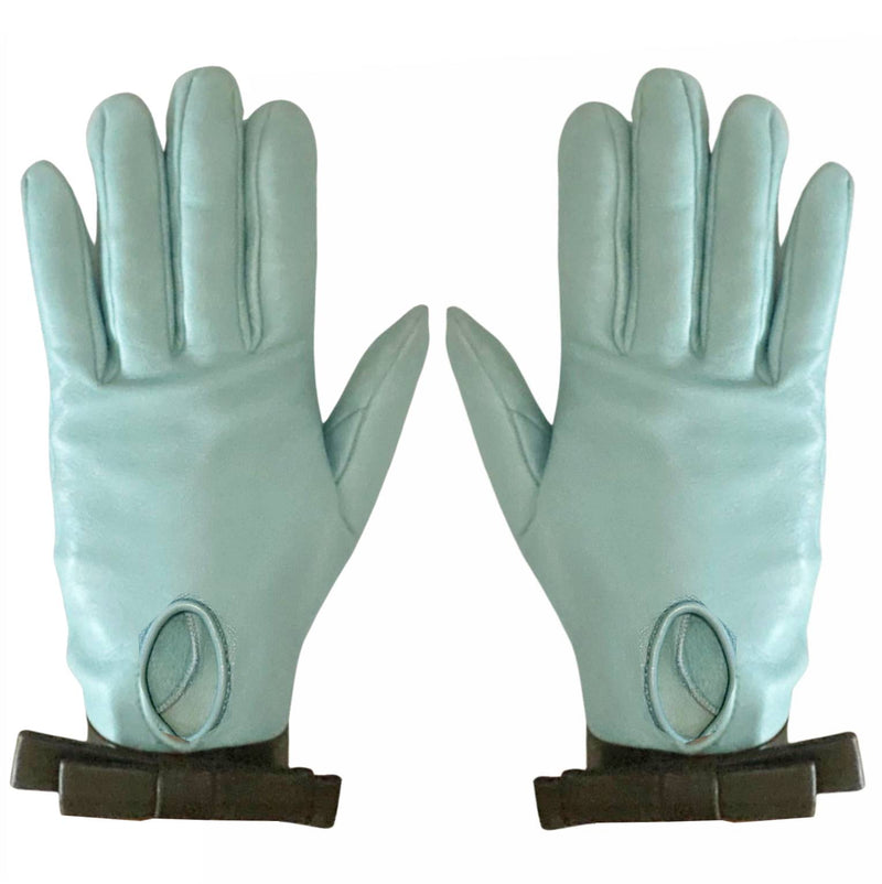 1960s Christian Dior Vintage Sky Blue Leather Gloves with Black Bow