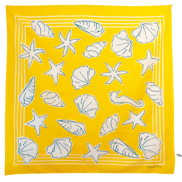 1970S  Christian Dior Yellow Seashell Scarf