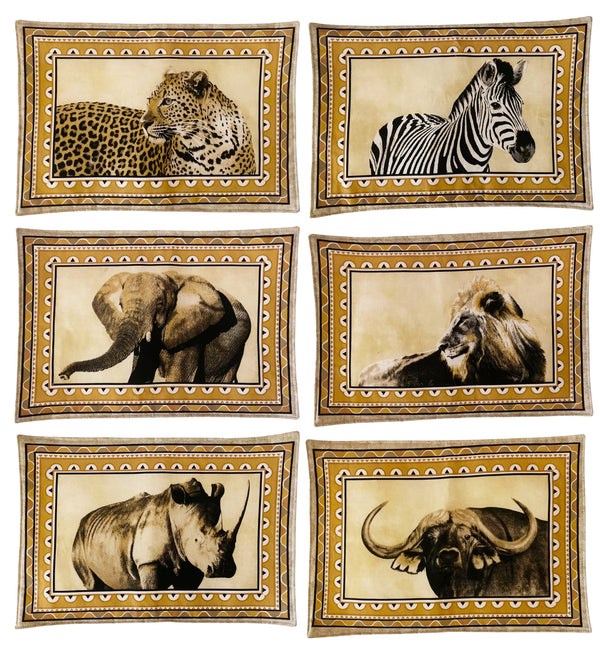 1970s African Savannah Animal Handsewn Set of 6 Placemats - STYLE-CHNGR