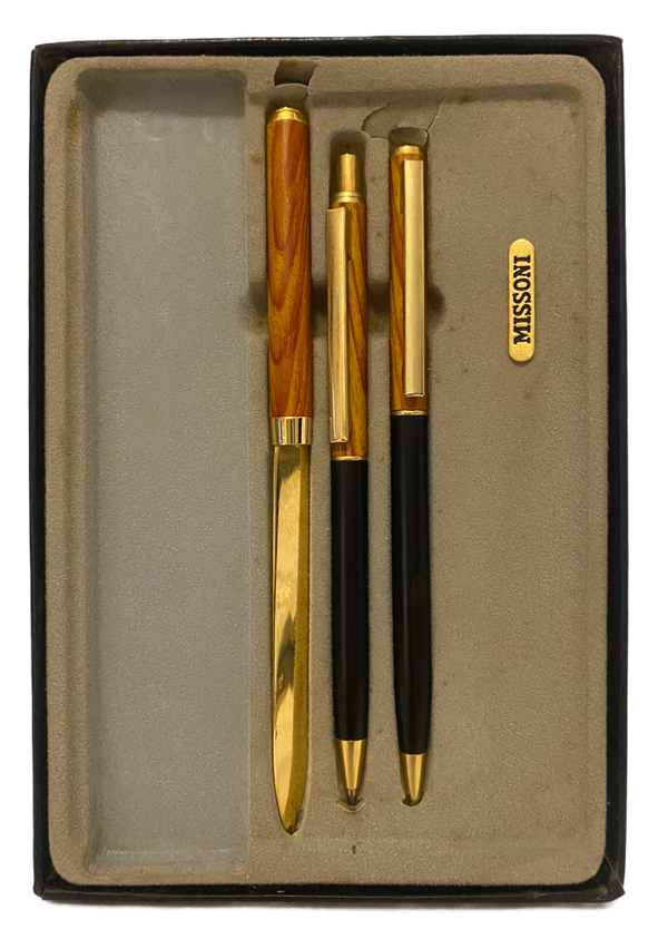 1970s Early 80s Missoni Italy 3 Piece Desk Set Ballpoint Pen, Mechanical Pencil, Letter Opener - STYLE-CHNGR