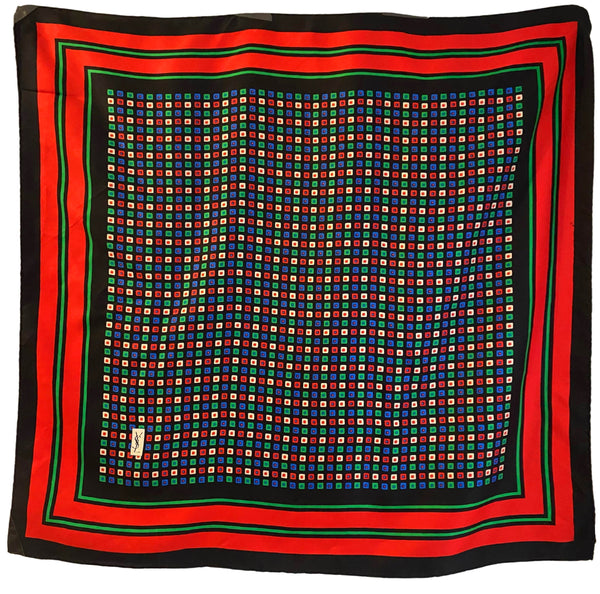 1970s Early 80s Yves Saint Laurent YSL Multicolour Geometric Squares  Silk Scarf