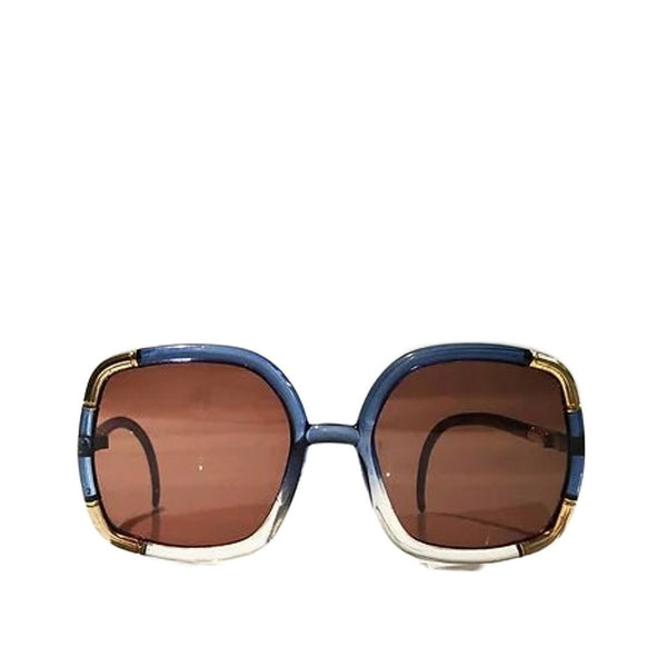 1970s TED LAPIDUS BLUE GOLD OVERSIZED SUNGLASSES - STYLE-CHNGR