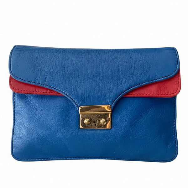 1970s Gucci Color Block Leather Navy Red Vintage Clutch Purse