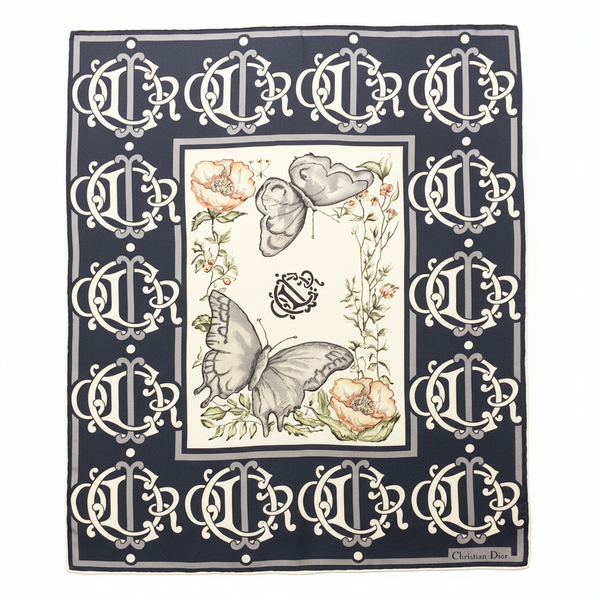 1980s/90s Christian Dior Butterfly Floral Silk Logo Scarf - STYLE-CHNGR