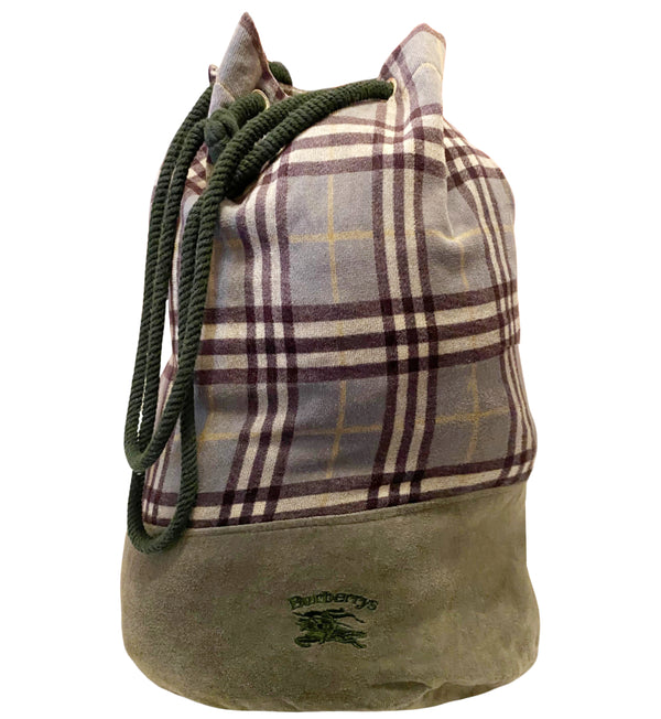 1980s Burberry Check Towel Large Green Duffle Bag
