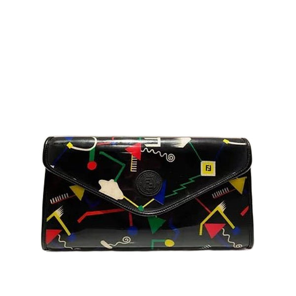 1980s Fendi Stiassi Abstract Geometric Print Vinyl Canvas Envelope Bag - STYLE-CHNGR