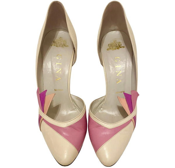 1980s Gina London High Heel Colour Block Cream Pink Leather Pumps - STYLE-CHNGR