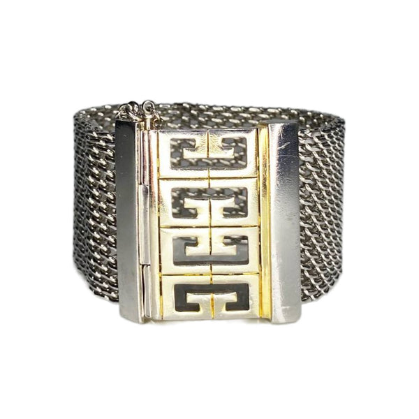 1980s Givenchy Mesh Silver-Tone Logo Bangle Cuff - STYLE-CHNGR