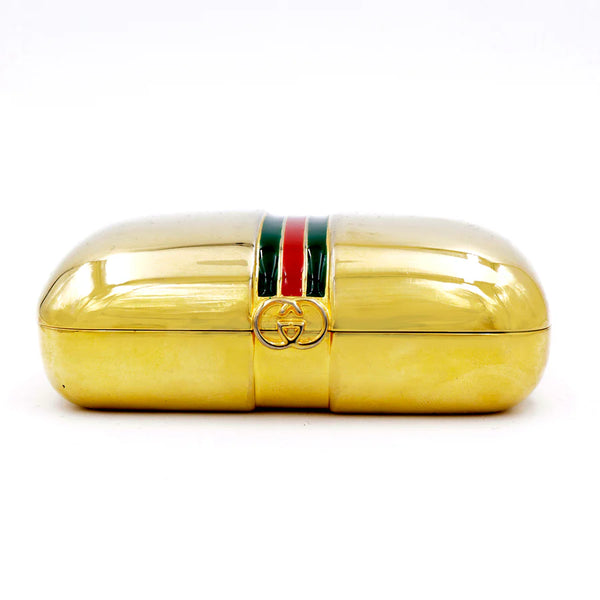 Gucci 1980s Sherry Line Gold Tone Metal Jewelry Pill Box Case