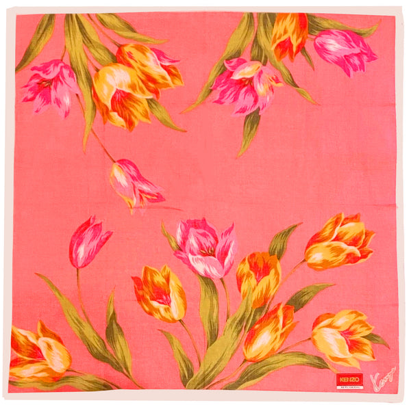 1980s KENZO Pink Tulip Handkerchief Scarf - STYLE-CHNGR