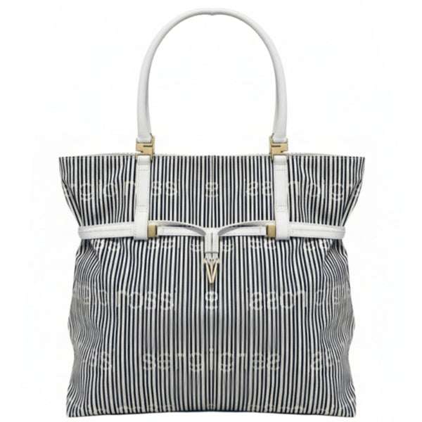 1980s Sergio Rossi Grey White Striped Canvas Bag - STYLE-CHNGR