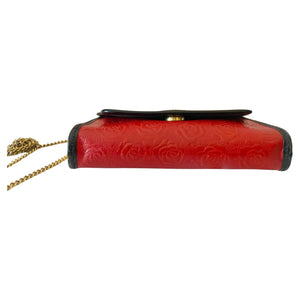 1980s Ungaro Paris Red Embossed Shoulder Bag with Gold Chain - STYLE-CHNGR