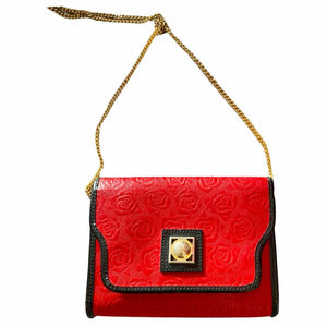 1980s Ungaro Paris Red Embossed Shoulder Bag with Gold Chain - STYLE-CHNGR