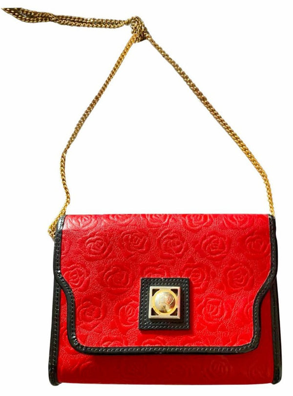 1980s Ungaro Paris Red Embossed Shoulder Bag with Gold Chain - STYLE-CHNGR