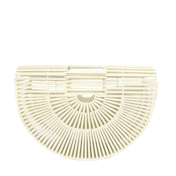 1980s Wooden White Slat Basket Top Handle Half Moon bag - STYLE-CHNGR