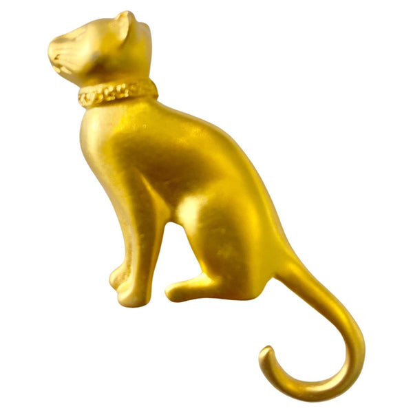 1980s Givenchy Gold Tone Satin Metal Cat Brooch - STYLE-CHNGR