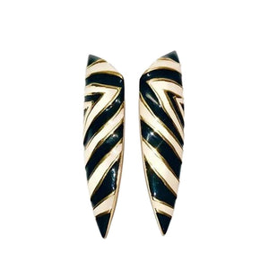 1980s GIVENCHY ZEBRA STRIPE ENAMEL RUNWAY COUTURE ELONGATED CLIP EARRINGS - STYLE-CHNGR
