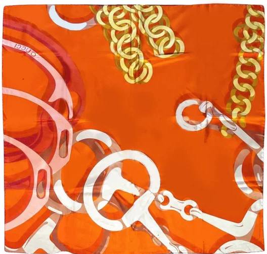 1980s Gucci Orange Gold Horsebit Silk Scarf - STYLE-CHNGR