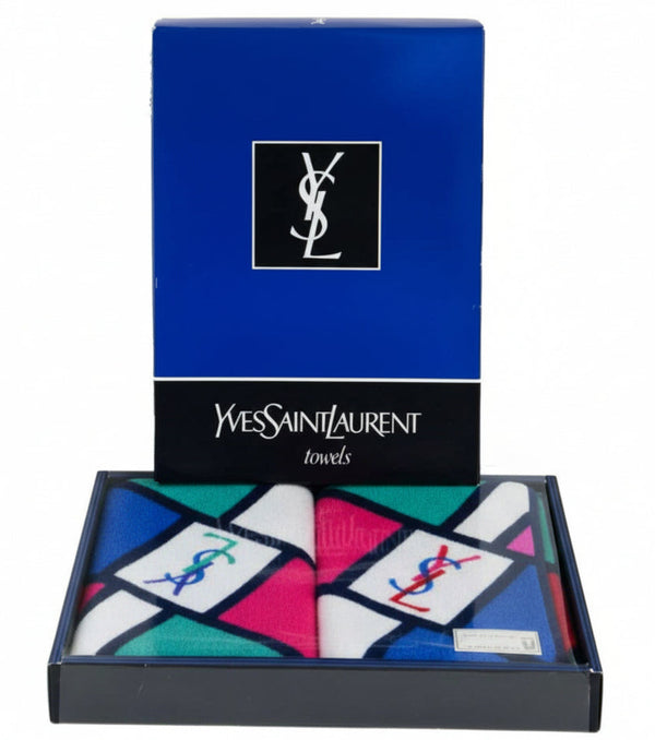 1980s Yves Saint Laurent YSL Towels Uchino Set Pair With Original Box