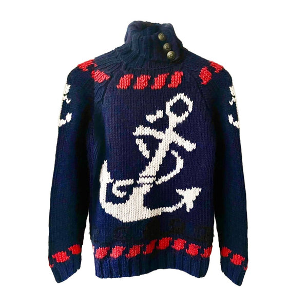 1990s Dolce & Gabbana Navy Blue Nautica Roller Neck Wool Sweater - STYLE-CHNGR