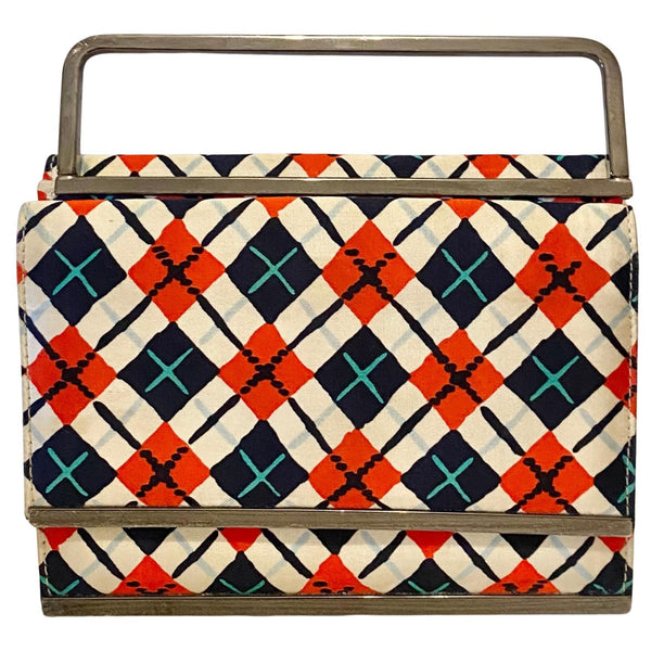 1990s Gianni Versace Versus Rhombus Print Handbag with Chrome-Plated Handle