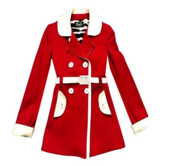 1990s  Dolce & Gabbana Red Retro High Waist Coat with White Patent Leather Belt - STYLE-CHNGR
