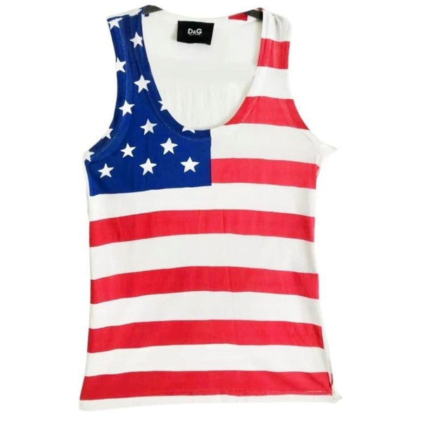 1990s Dolce & Gabbana USA Flag Print Tank Top - STYLE-CHNGR
