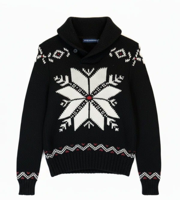 1990s Vintage Polo Ralph Lauren Navy Blue Wool Snowflake Knitted Jumper