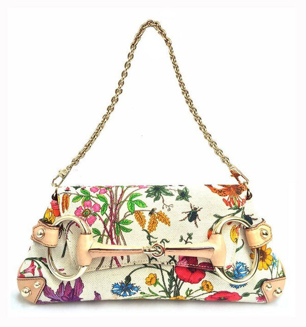 2000s Gucci Flora Collection Horsebit Flap Clutch Bag - STYLE-CHNGR