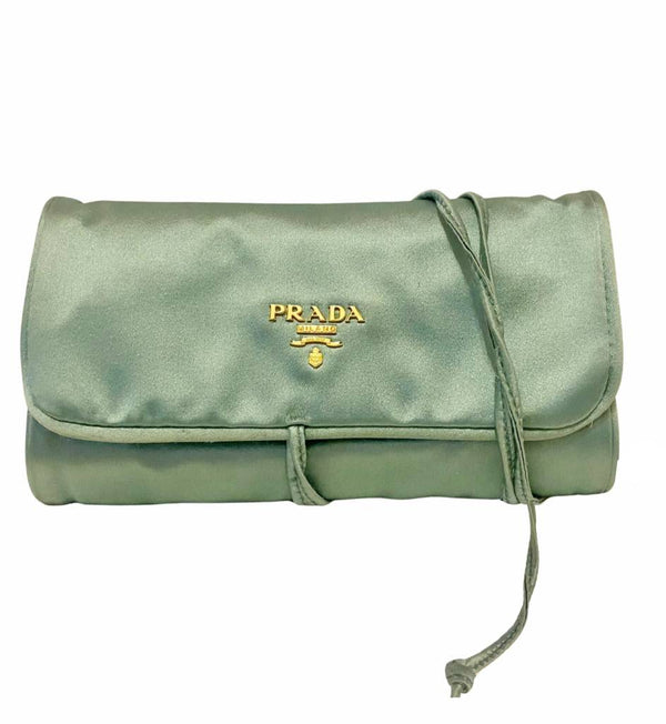 2000s Prada Mint Green Satin Jewelry Roll Pouch - STYLE-CHNGR