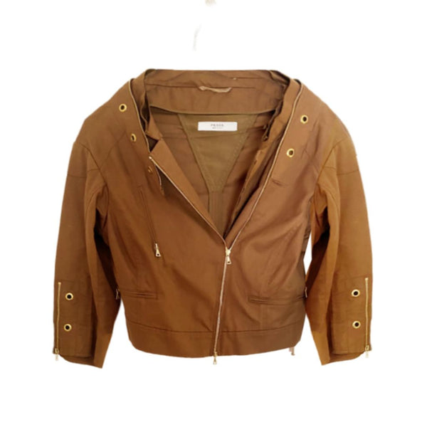 2000s Prada Tobacco Brown Cotton Cropped Jacket - STYLE-CHNGR