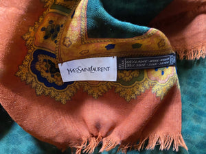 2000s Yves Saint Laurent Damask Multicolour Silk Wool Large Scarf Shawl - STYLE-CHNGR