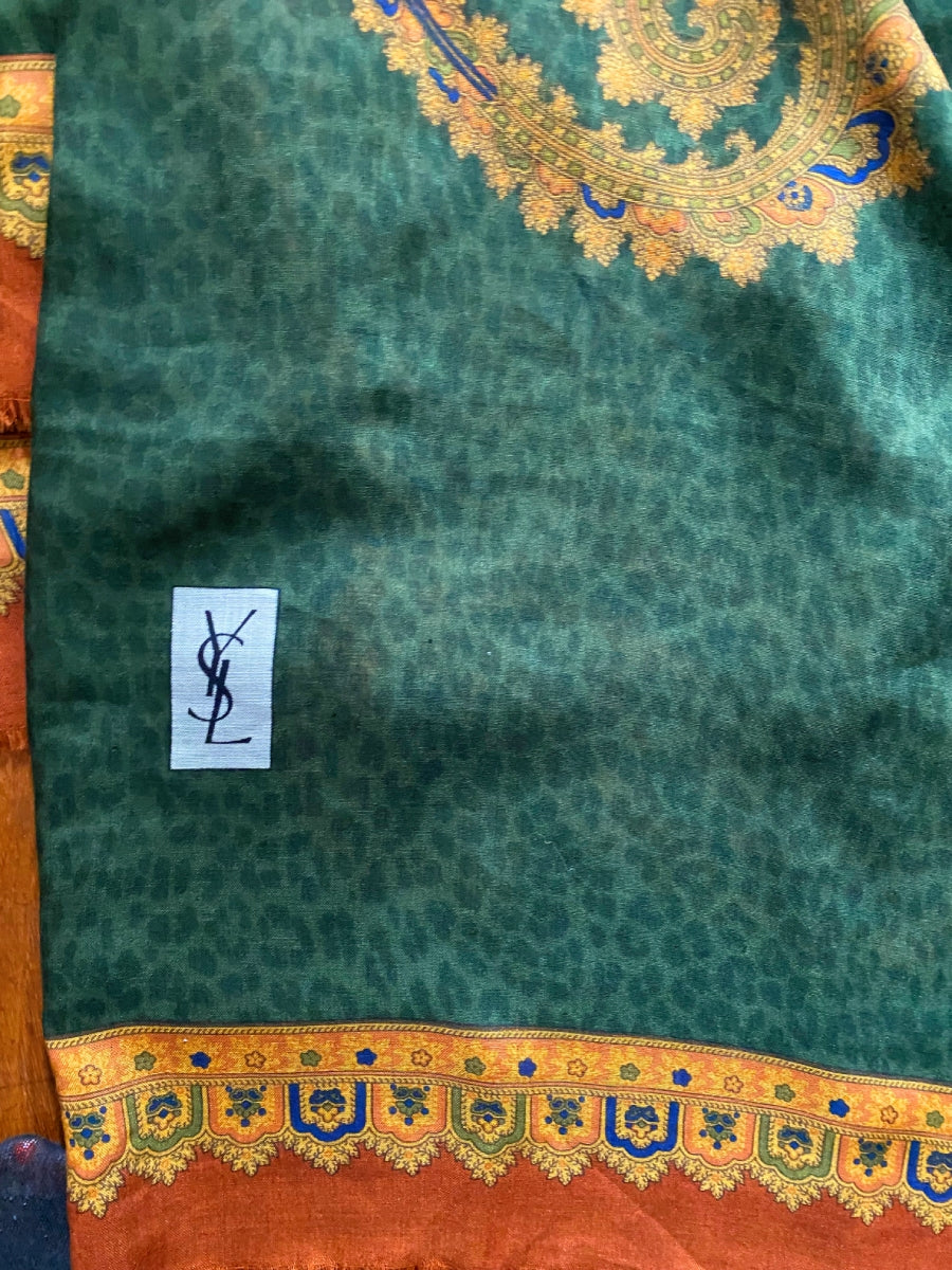 2000s Yves Saint Laurent Damask Multicolour Silk Wool Large Scarf Shawl - STYLE-CHNGR