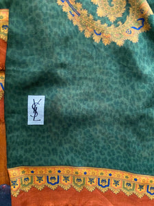 2000s Yves Saint Laurent Damask Multicolour Silk Wool Large Scarf Shawl - STYLE-CHNGR