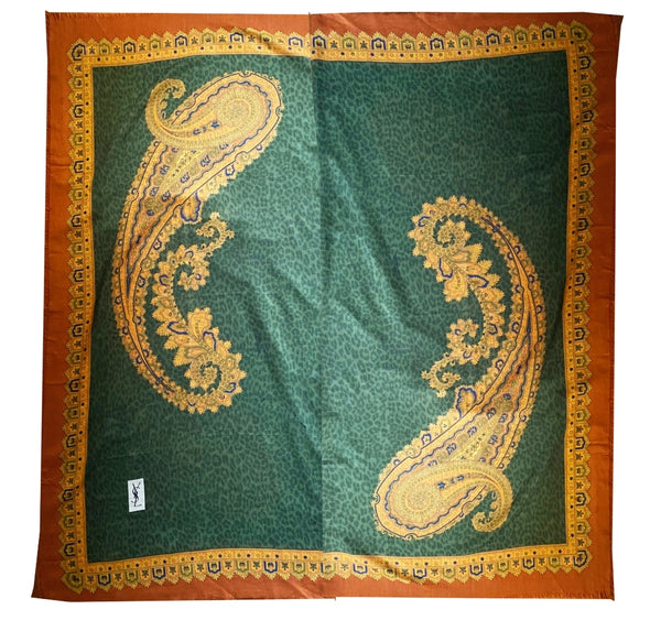 2000s Yves Saint Laurent Damask Multicolour Silk Wool Large Scarf Shawl - STYLE-CHNGR