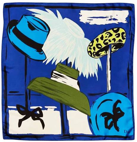 2000s Christian Dior Hats Design Blue Silk Scarf - STYLE-CHNGR
