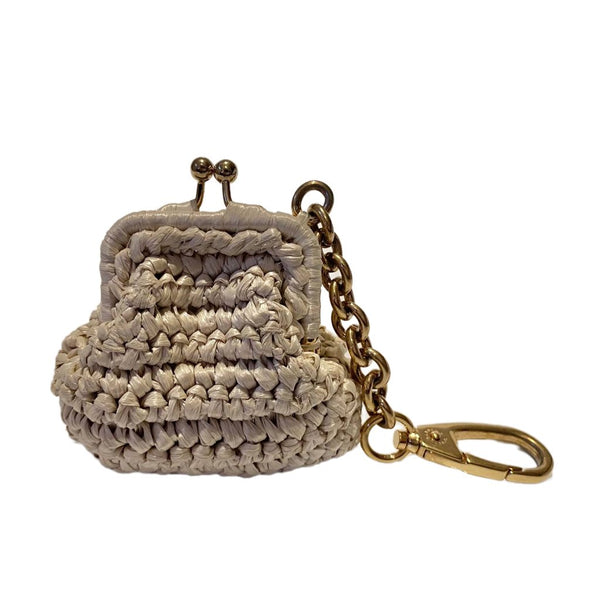 2000s Dolce & Gabbana Zip Coin Wicker Purse Key Ring - STYLE-CHNGR