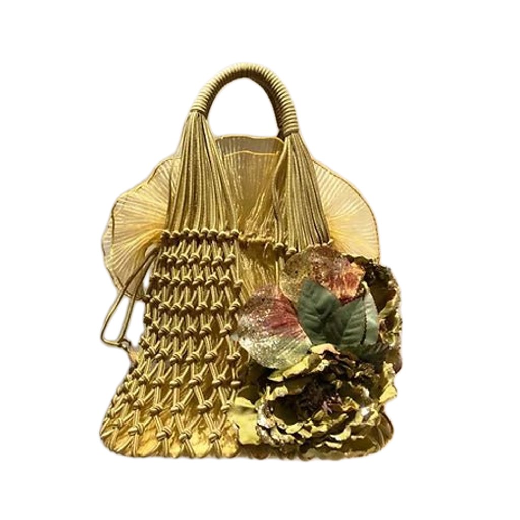 2000s miu miu GOLD ORGANZA NET FLOWER BOW TOTE BAG - STYLE-CHNGR