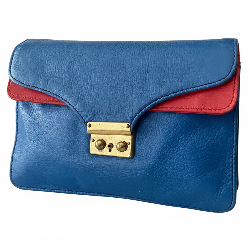 1970s Gucci Color Block Leather Vintage Pouch — Navy & Red Vintage