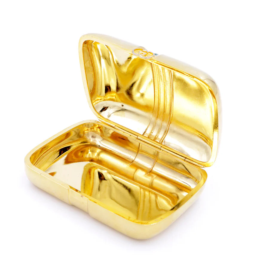 Gucci 1980s Vintage Sherry Line Gold Tone Metal Jewelry Pill Box Case