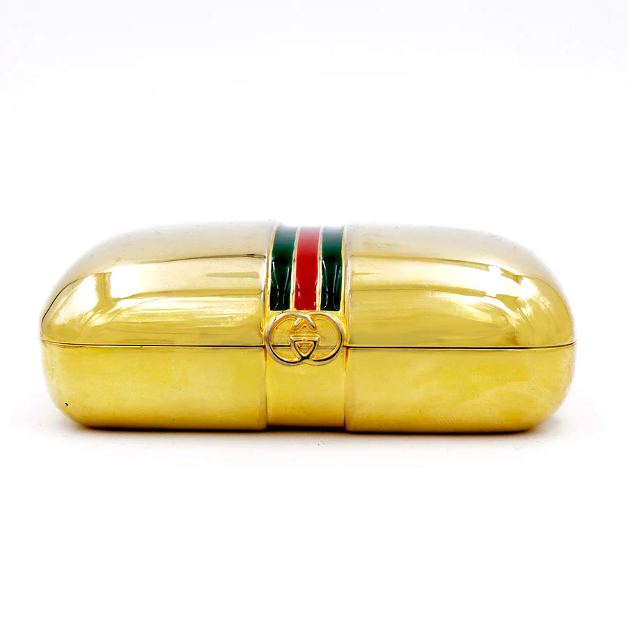 小物入れ Old Gucci Vintage Jewelry Case Pill Box Gucci 1980s Vintage Sherry Line Gold Tone Metal Jewelry Pill Box Case