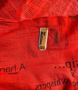 2000s John Galliano Gazette Red Newspaper Print Sarong Wrap Mini Skirt