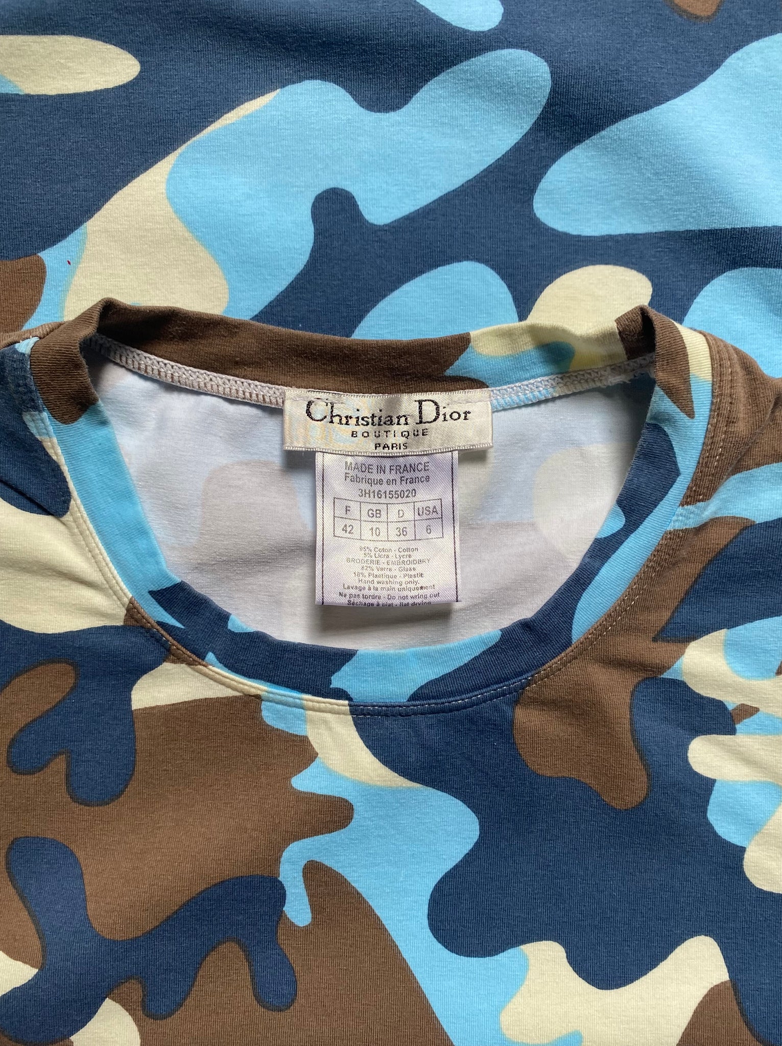 2002  John Galliano Era Christian Dior Blue Green Camo T-Shirt