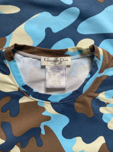 2002  John Galliano Era Christian Dior Blue Green Camo T-Shirt