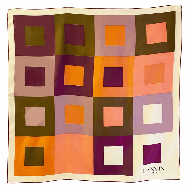 1970s Lanvin Paris Squares Multicolor Silk Scarf