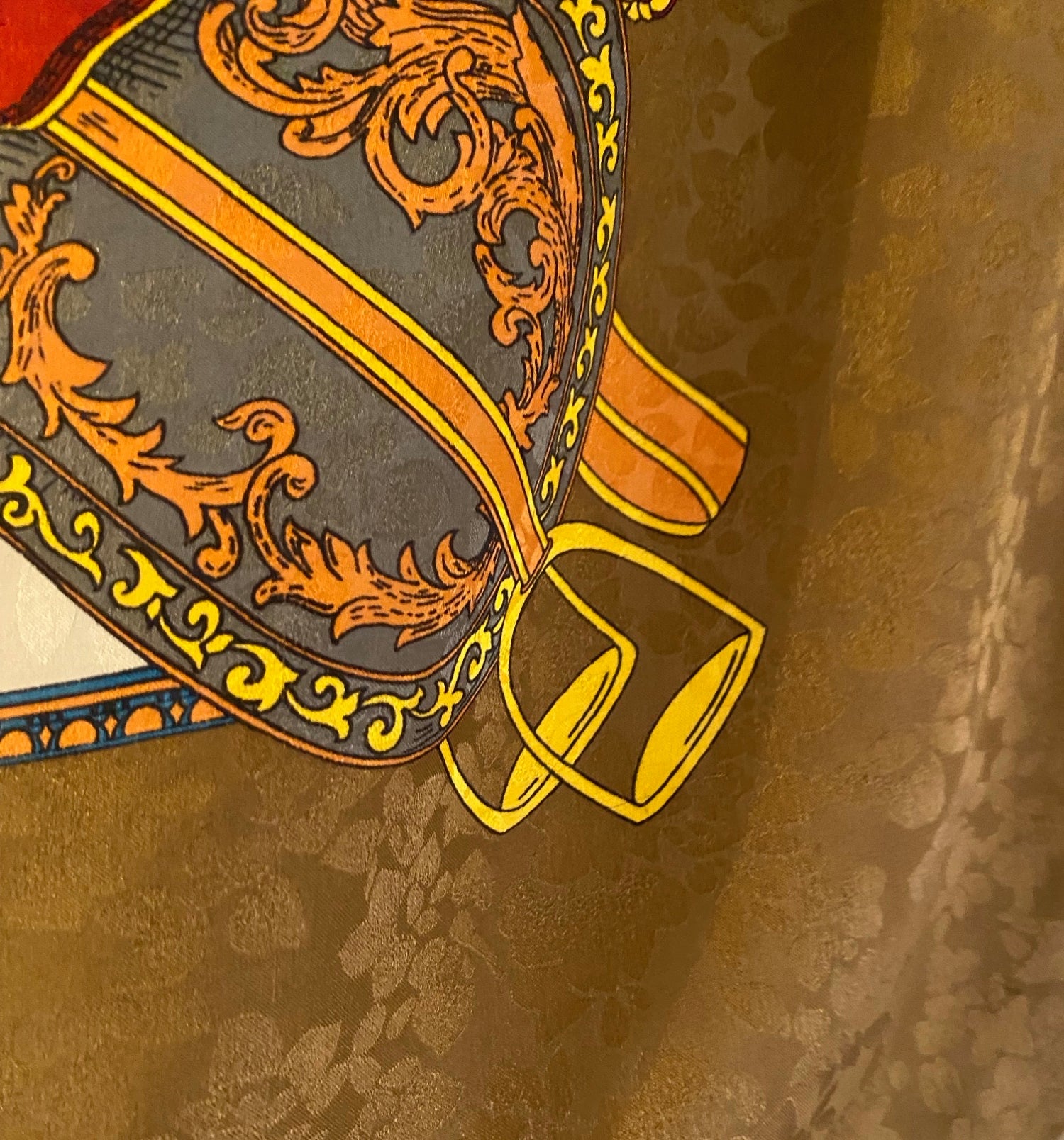 1980S Gucci Silk Scarf – Equestrian Print – Brown & Gold
