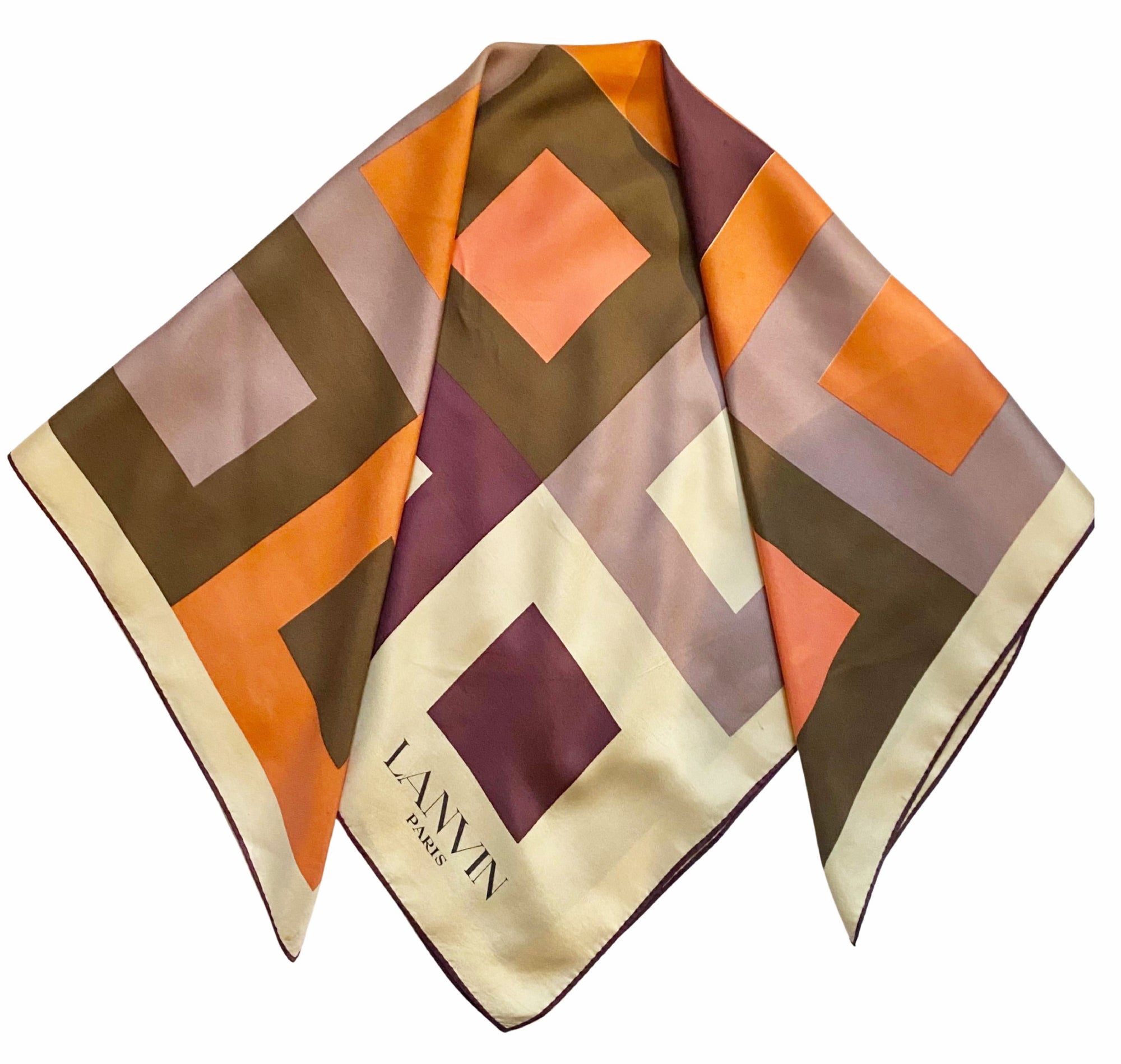 1970s Lanvin Paris Squares Multicolor Silk Scarf