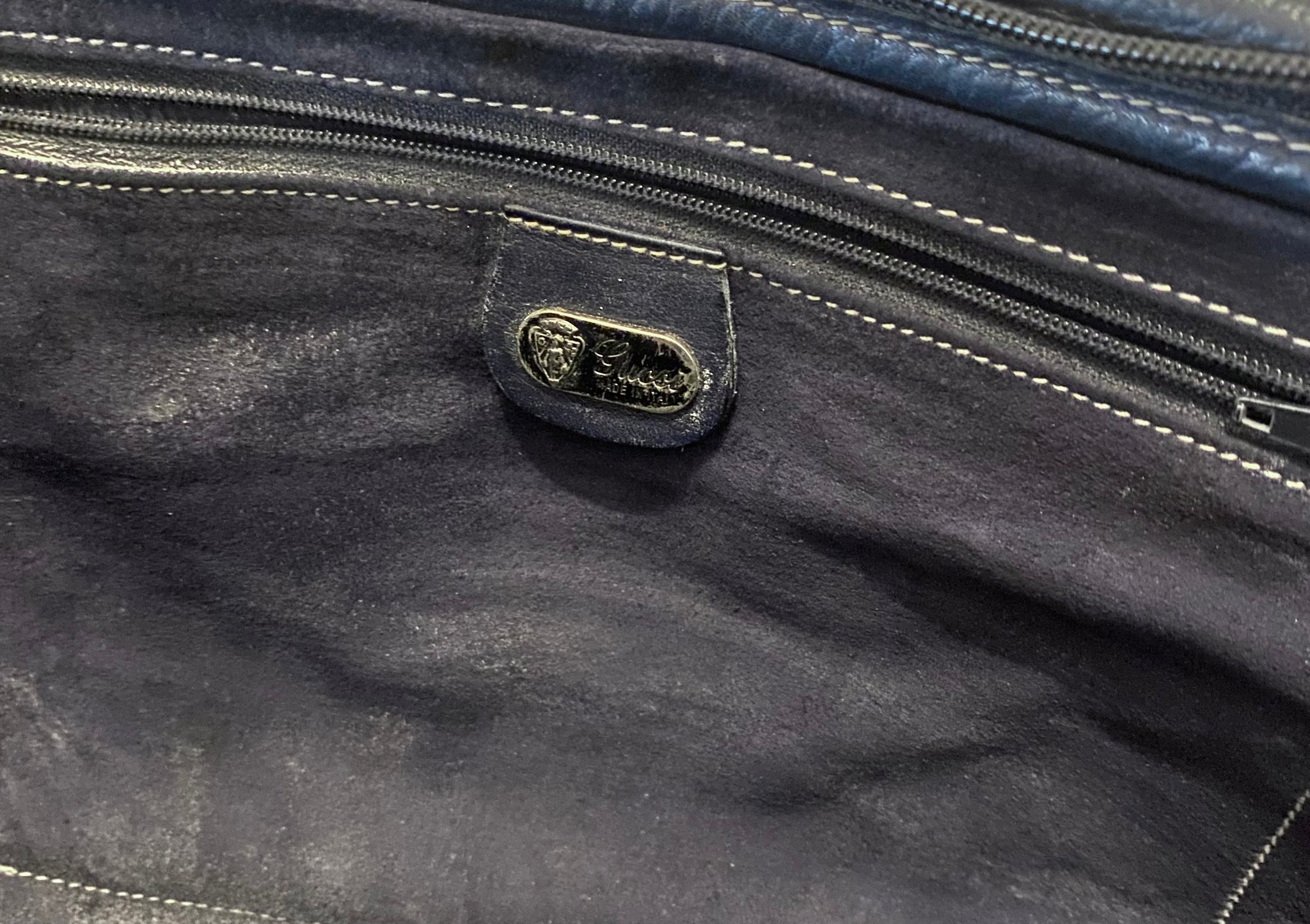 1980s Gucci Navy Blue Leather Document Holder Zipped Briefcase Handbag