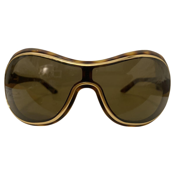 2000s Valentino Garavani Oversized Shield Sunglasses Tortoiseshell & Gold